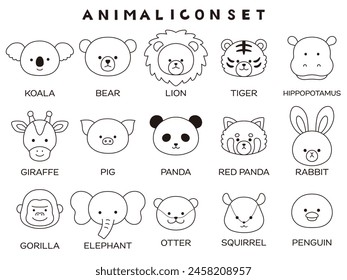 Vector illustration set of cute animal faces. Icon, zoo