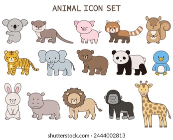 Vector illustration set of cute animals. Icon, zoo