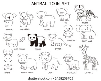 Vector illustration set of cute animals. Icon, zoo