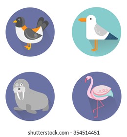 Vector illustration of a set of cute animals icons (flat design)