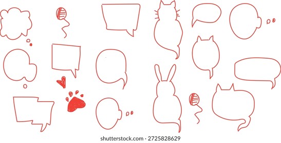  Conjunto de Ilustración vectorial de lindas burbujas y marcos de discurso de temática animal. Estos diseños de estilo de boceto dibujados a mano presentan Elementos relacionados con gatos, perros y conejos.