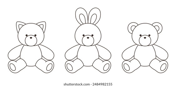 Vector illustration set of cute bear, rabbit and cat stuffed animals. Icon, 　 animal