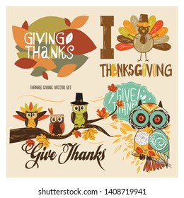 Vector Illustration set of cute birds thanks giving