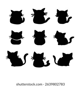 Vector illustration set of cute black cat and kitten silhouettes