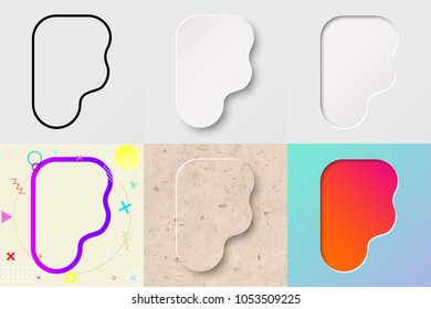 vector illustration set of cute bold rounded letter f with outline, 3d paper cut, embossing, neo memphis, kraft paper, summer sunset sky gradient effect with transparent shadow