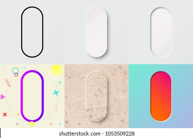 vector illustration set of cute bold rounded letter i with outline, 3d paper cut, embossing, neo memphis, kraft paper, summer sunset sky gradient effect with transparent shadow