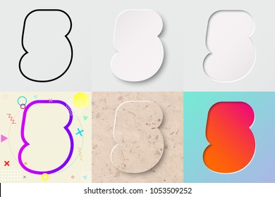 vector illustration set of cute bold rounded number five lettering with outline, 3d paper cut, embossing, neo memphis, kraft paper, summer sunset sky gradient effect with transparent shadow
