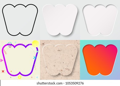vector illustration set of cute bold rounded letter w with outline, 3d paper cut, embossing, neo memphis, kraft paper, summer sunset sky gradient effect with transparent shadow