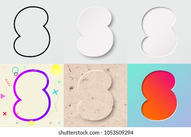 vector illustration set of cute bold rounded letter s with outline, 3d paper cut, embossing, neo memphis, kraft paper, summer sunset sky gradient effect with transparent shadow