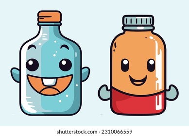 Vector Illustration, Set of Cute Bottle Character