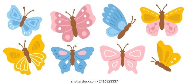 Ilustración vectorial conjunto de mariposas lindas para sello digital, tarjeta de saludo, pegatina, icono,diseño