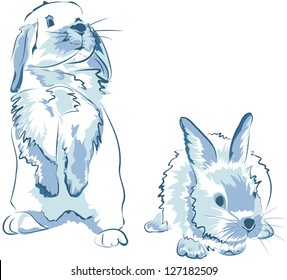 Vector illustration of a set of cute cartoon rabbits for design elements.