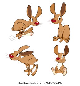 Vector illustration of a set of cute cartoon rabbits