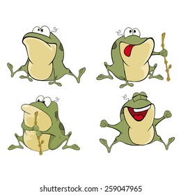 Vector illustration of a set of cute cartoon green frogs