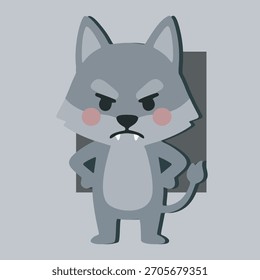 Ilustración vectorial de un conjunto de lindos animales de dibujos animados cara enojada