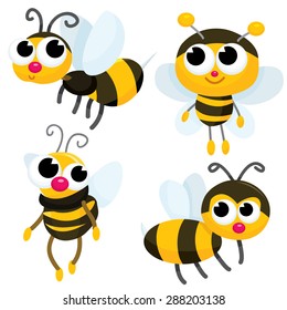 A vector illustration set of cute cartoon honey bee.