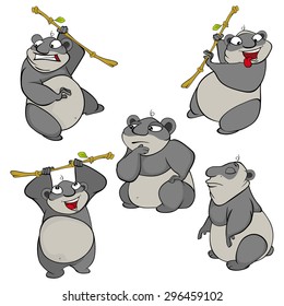 Vector illustration of a set of cute cartoon pandas