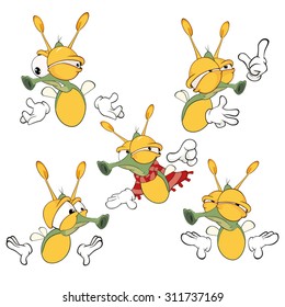 Vector illustration of a set of cute cartoon fireflies