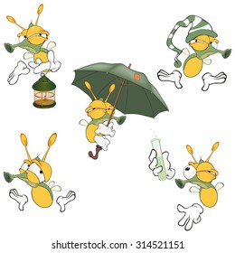 Vector illustration of a set of cute cartoon fireflies