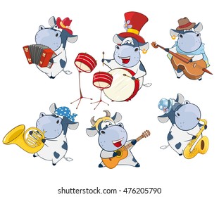 Vector illustration of a Set of a Cute Cartoon Cows Musicians for you Design