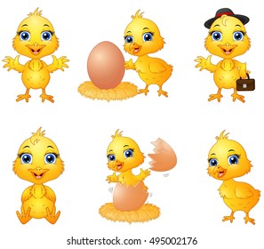 Vector illustration of  Set of cute cartoon baby chick 