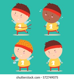 Vector illustration set of cute cartoon boy characters