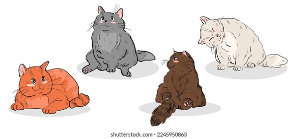 Vector illustration set of cute cats with a bow on a light background