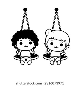 Ilustración vectorial, establecer la ilustración de un carácter personalizado que se está reproduciendo en los swings