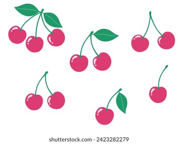 Vector illustration set of cute cherries. spring, cherry, fruit