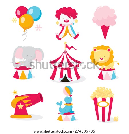 Vector Illustration Set Cute Circus Theme Stock Vector (Royalty Free ...