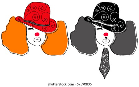 Vector illustration set of cute clown girls dressed for carnival