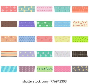 Watercolor mini washi tape strips in 48 colors. Semi-transparent masking  tape or adhesive strips. EPS file has global colors for easy color changes.  Stock Vector