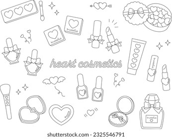 Vector illustration set of cute cosmetics with hearts