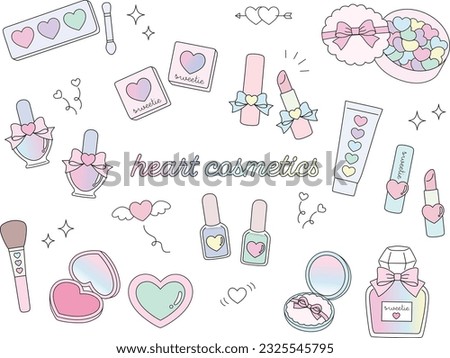 Vector illustration set of cute cosmetics with hearts
