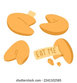 Vector illustration set of cute  doodle asian food fortune cookies for print ,design, greeting card,sticker,icon