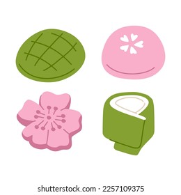 Vector illustration set of cute  doodle asian cookies food  for print ,design, greeting card,sticker,icon