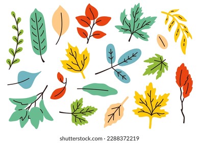 Vector illustration set of cute doodle colored autumn leaves for digital stamp,greeting card,sticker,icon,design