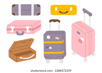Ilustración vectorial conjunto de maletas de doodle lindo para sello digital, tarjeta de saludo, pegatina, icono,diseño