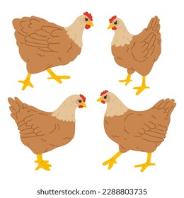 Vector illustration set of cute doodle hen for digital stamp,greeting card,sticker,icon,Easter design