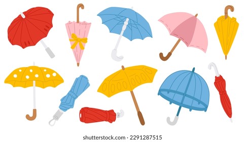 Vector illustration set of cute doodle umbrellas for digital stamp,greeting card,sticker,icon,design