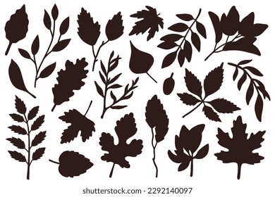 Vector illustration set of cute doodle silhouettes autumn leaves for digital stamp,greeting card,sticker,icon,design