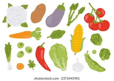 Vector illustration set of cute doodle vegetables for digital stamp,greeting card,sticker,icon,healthy food design