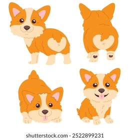 Ilustração vetorial conjunto de cães corgi bonitos doodle para selo digital,cartão de saudação,adesivo,ícone,design