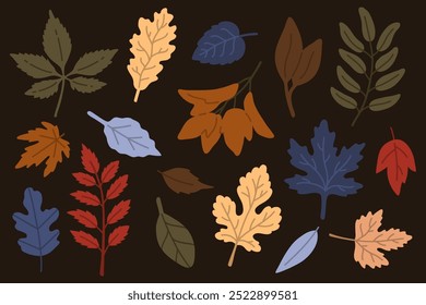 Vector illustration set of cute doodle autumn leaves for digital stamp,greeting card,sticker,icon,design