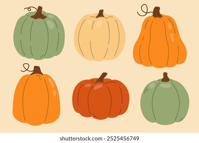 Vector illustration set of cute doodle pumpkins for digital stamp,greeting card,sticker,icon,design