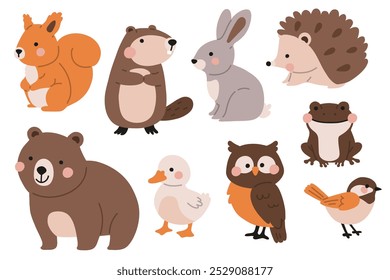 Vector illustration set of cute doodle woodland animals for digital stamp,greeting card,sticker,icon,design