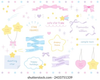 Vector illustration set of cute dreamy frames in hand drawn style. Stars, ribbons, hearts