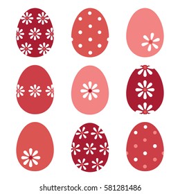 Vector Illustration, Set of Cute Easter Eggs with Dots and Flowers. Element of Easter Decoration.