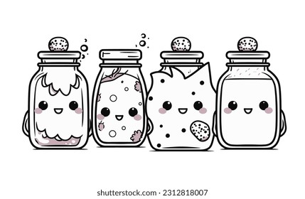 Vector Illustration, Set Illustration of Cute Fruit Jam, lineart