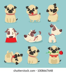 Vector illustration set of cute and funny cartoon little dog pupies.